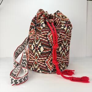 EUC Tapestry Southwest Aztec Tribal Boho Hippie Drawstring Large Backpack India